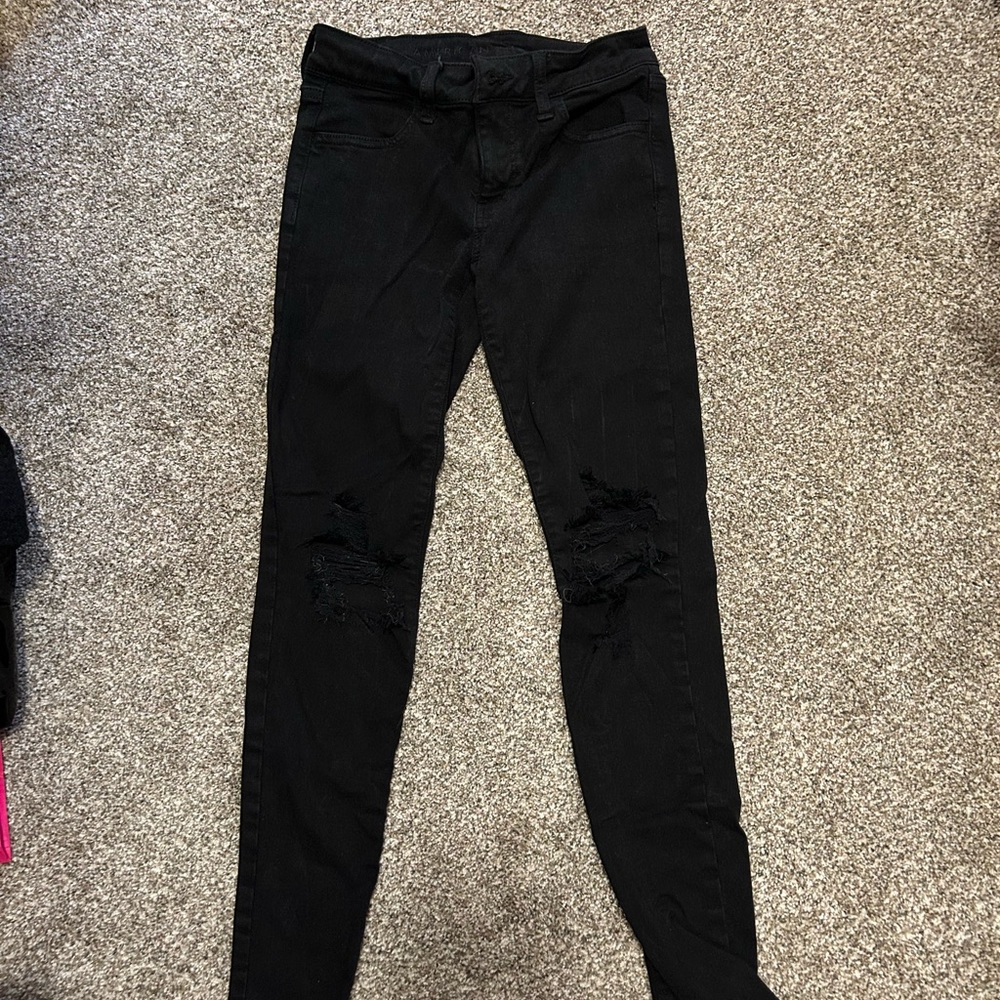 American Eagle Outfitters Black Skinny Jeans with Distressed Knees